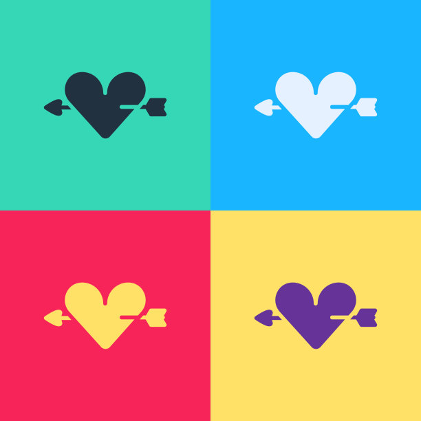 波普艺术爱情符号与心和箭头图标图片下载