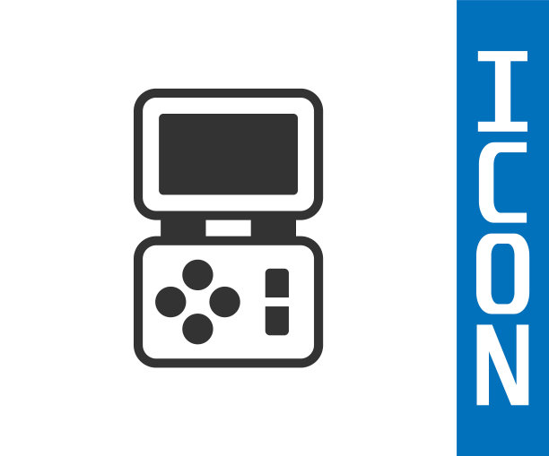 灰色便携式俄罗斯方块电子游戏图标隔离在白色背景。复古风格的口袋砖游戏。互动游戏设备。向量图片下载