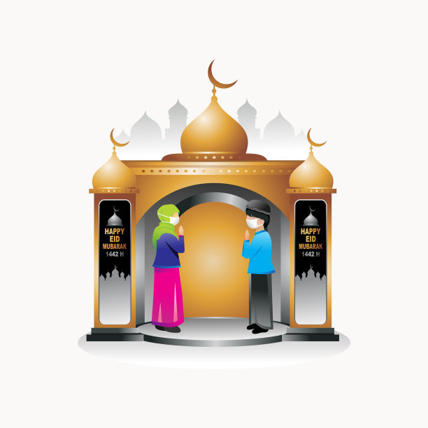 大流行期间，穆斯林在清真寺前问候图片下载