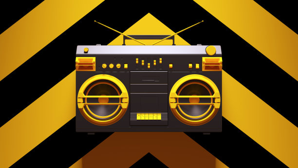 黄色黑色Boombox后朋克立体声与黄色黑色雪佛龙背景图片下载