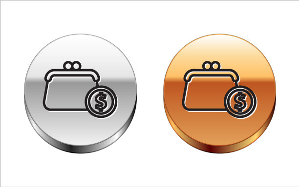 黑线钱包与硬币图标隔离上图片下载