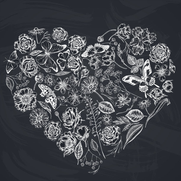 心形花卉设计与粉笔牧羊人钱包图片下载