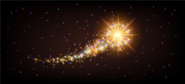 飞行的闪闪发光的彗星与弯曲发光的尘埃图片下载