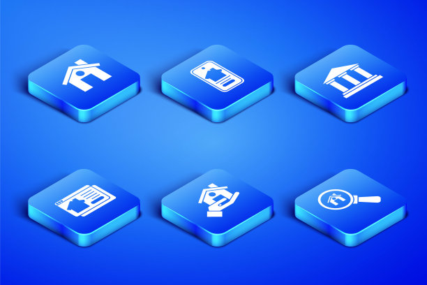 设置搜索房子，房子，房地产经纪人，在线房地产，和博物馆建筑图标。向量图片下载