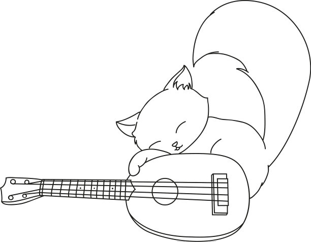 孤立的手画猫弹尤克里里图片下载