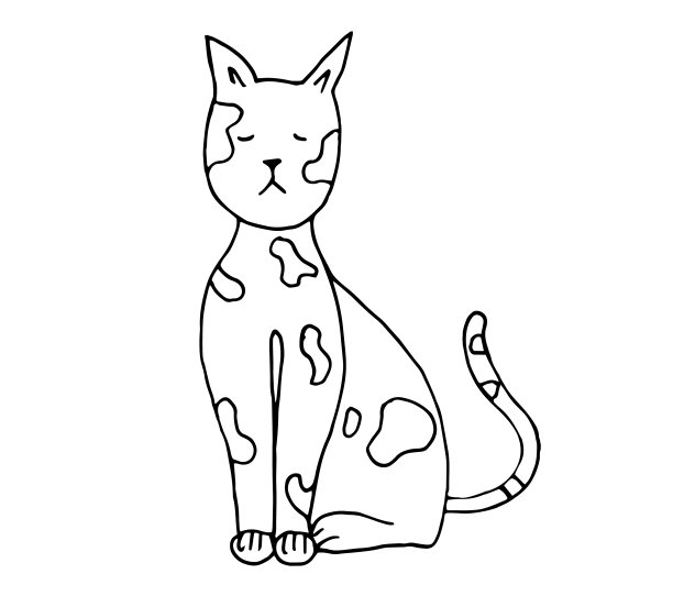 用黑色的轮廓画出猫，孤立在白色的背景上。涂鸦风格的小猫图片下载