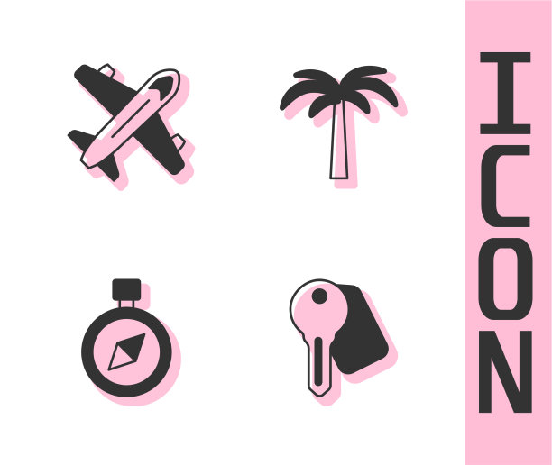 设置酒店门锁钥匙和飞机指南针图片下载