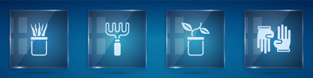 在花盆花园用耙子和橡胶手套种植图片下载