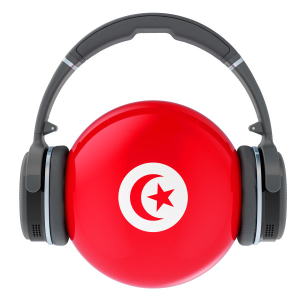 耳机突尼斯国旗，3D渲染隔离在白色背景图片下载
