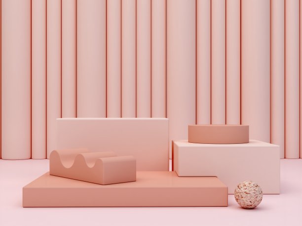 抽象最小的场景与几何形式。奶油色的讲台。图片下载