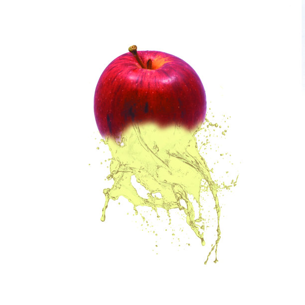 水果与溅水在白色背景，照片修饰图片下载