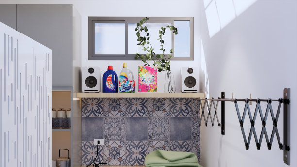 房子后面有一个厨房和洗衣区，自然光可以通过聚酯雨棚进入图片下载