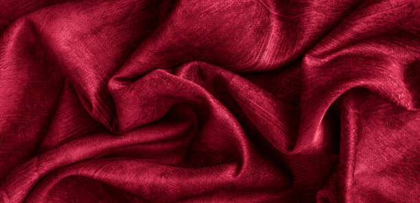 有褶皱的红色棉布，纹理清晰可见图片下载