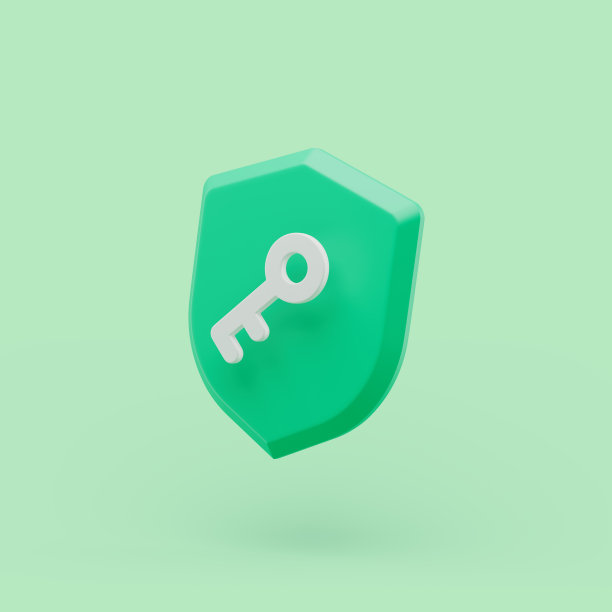 盾牌保护图标与关键简单的3d插图在蜡笔抽象的背景。三维渲染图片下载