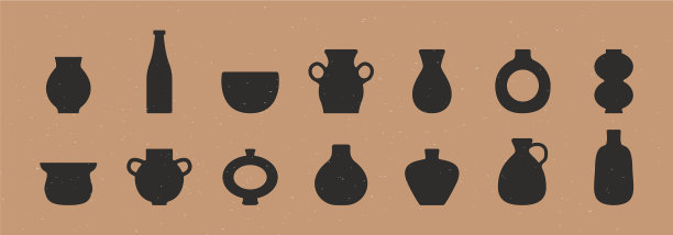 抽象的陶瓷花瓶里隔着黑色的盘子图片下载