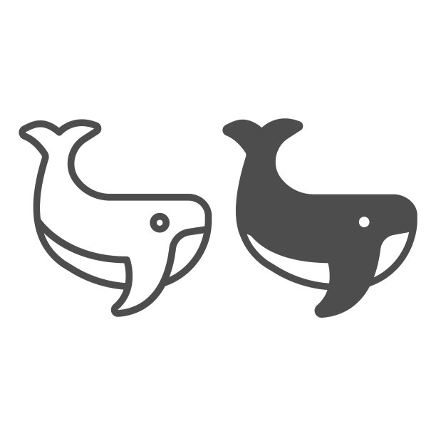 鲸线和固体图标世界野生动物概念图片下载