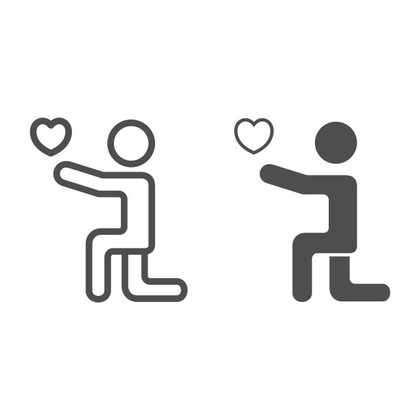 男人跪在地上，有心线和坚固的图标图片下载