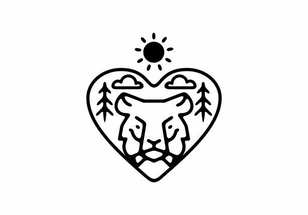 黑线艺术虎头在爱的形状图片下载