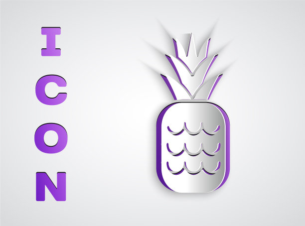 剪纸菠萝热带水果图标孤立图片下载