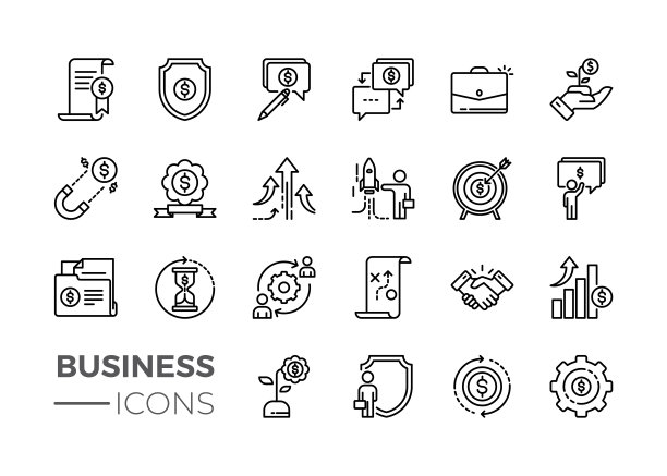 简单的业务相关矢量线图标集。包含握手，财务，管理等图标。图片下载
