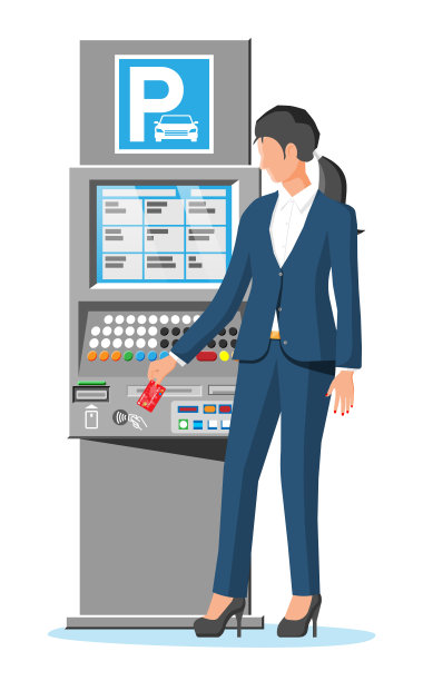 停车计费器和白街的孤立女人。图片下载