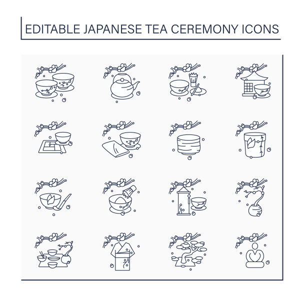 日本茶道线图标设置图片下载