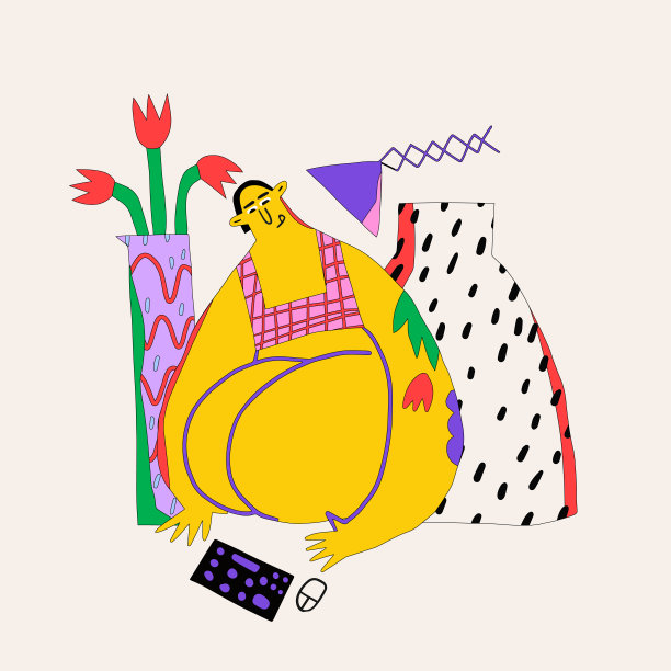 少数民族妇女在家靠电脑工作。工作生活平衡，自爱，身体表现。自由女孩的家庭生活方式。背景上有花的花瓶。和谐与整体健康图片下载