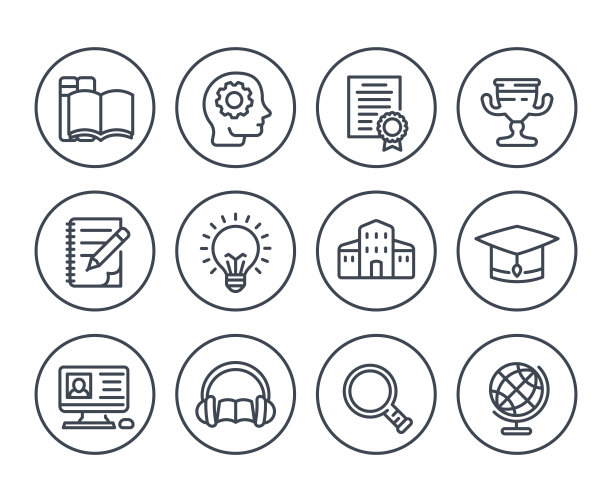 教育，学习线图标为白色图片下载