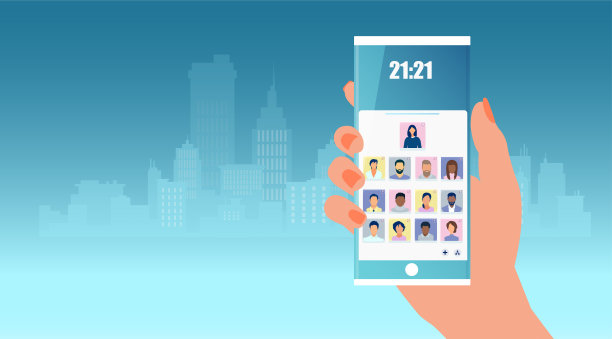 向量手用智能手机使用社交网络应用程序图片下载