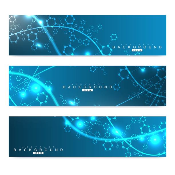 向量模板为小册子杂志传单传单封面小册子年度报告。现代未来的六边形图案与粒子，分子结构的医疗，技术，化学，科学。图片下载