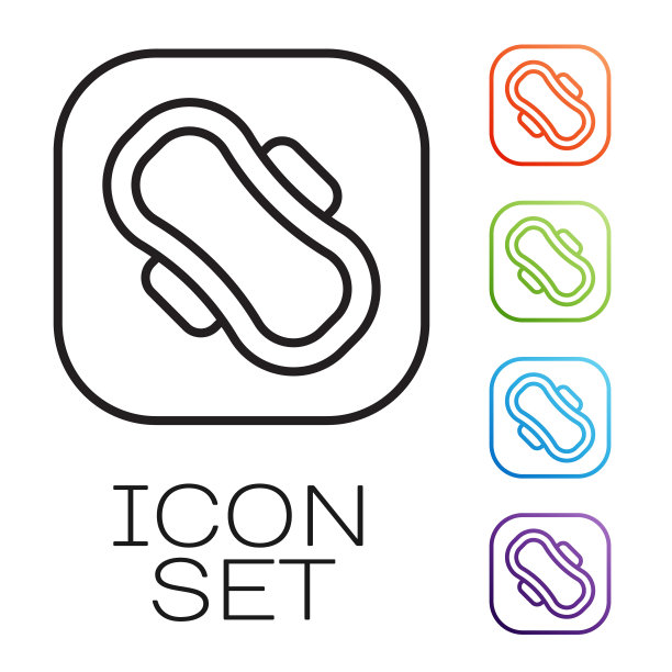 黑线月经和卫生巾图标隔离在白色背景上。女性卫生产品。设置图标丰富多彩。向量图片下载