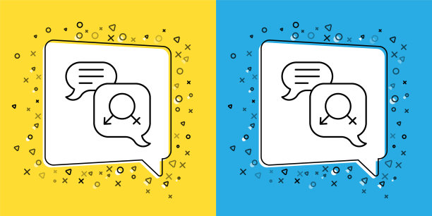 设置线性别平等图标孤立在黄色和蓝色背景。同工同酬、机会均等的经营理念。向量图片下载