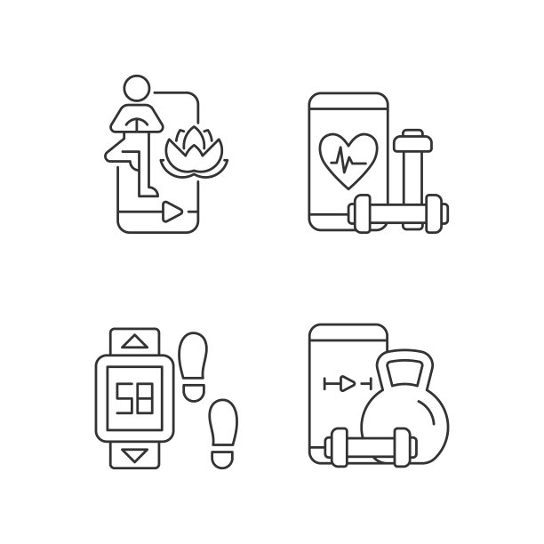 在线健身瑜伽线性图标设置图片下载