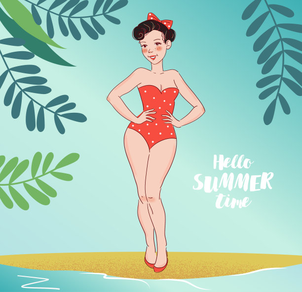 可爱的穿着泳装的海报女郎图片下载