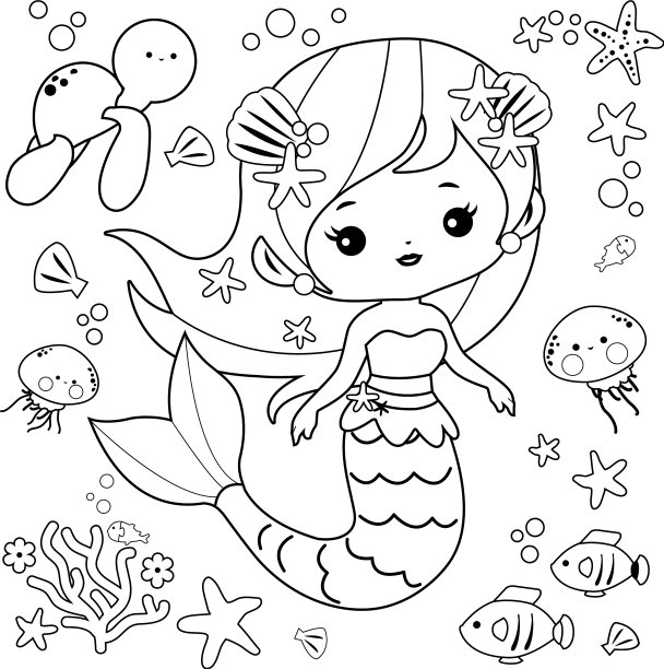 美丽的美人鱼和海洋动物图片下载