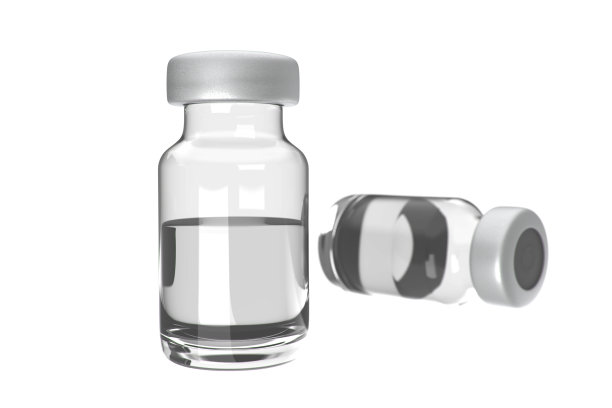 两个白色背景上装有药物或疫苗的医用小瓶。3 d渲染图图片下载