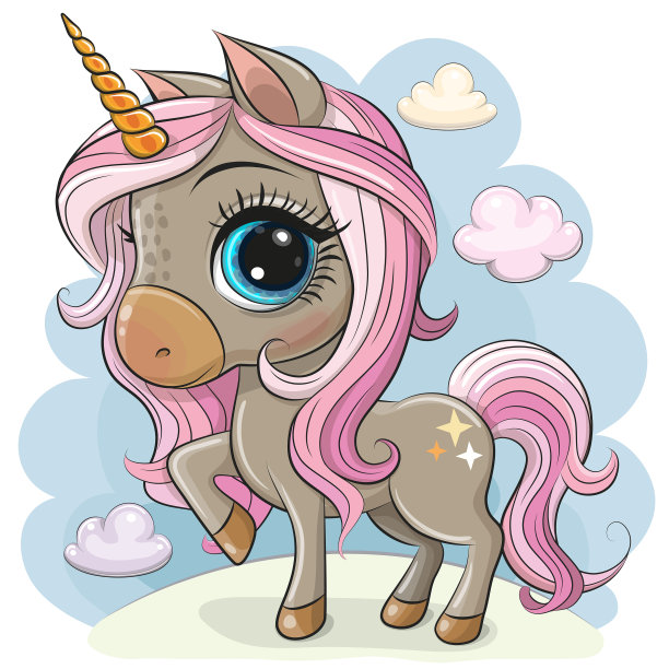 卡通独角兽女孩有着长长的粉红色鬃毛图片下载