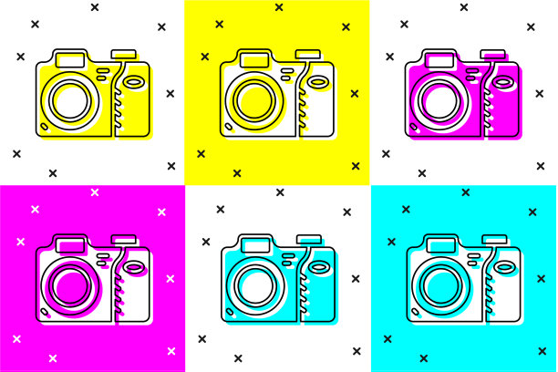 设置照片相机图标孤立的彩色背景图片下载