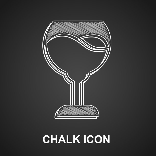 粉笔酒玻璃图标孤立在黑色背景图片下载