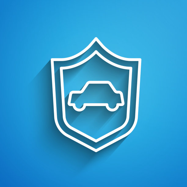 白线车与盾图标孤立在蓝色图片下载