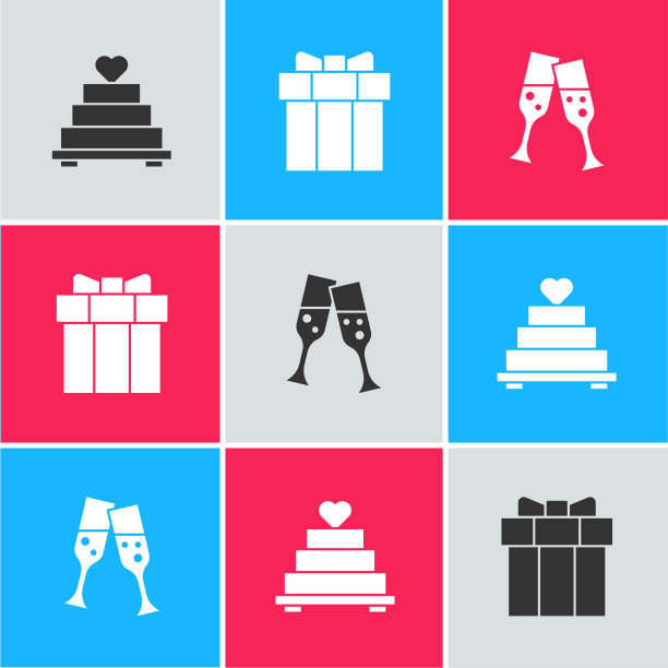 用心形礼盒和玻璃装饰婚礼蛋糕图片下载