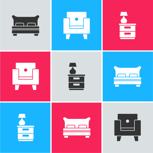 设置大床、扶手椅和家具床头柜图片下载