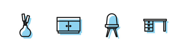 设置线，椅子，花瓶，衣柜，抽屉和办公室图片下载