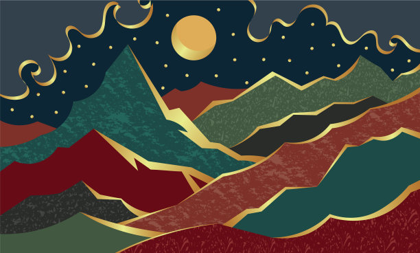 夜深人稀，山谷中有月亮和星星图片下载