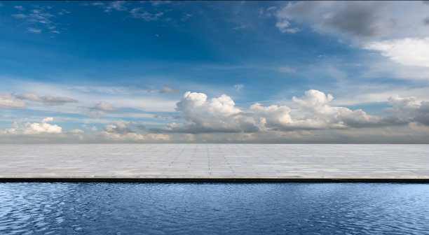 池与石广场下的白云天空图片下载