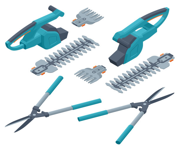 花园隔离电篱笆的修剪工作图片下载