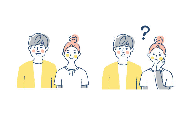 一对年轻的夫妇面带微笑，脸上带着困惑的表情图片下载