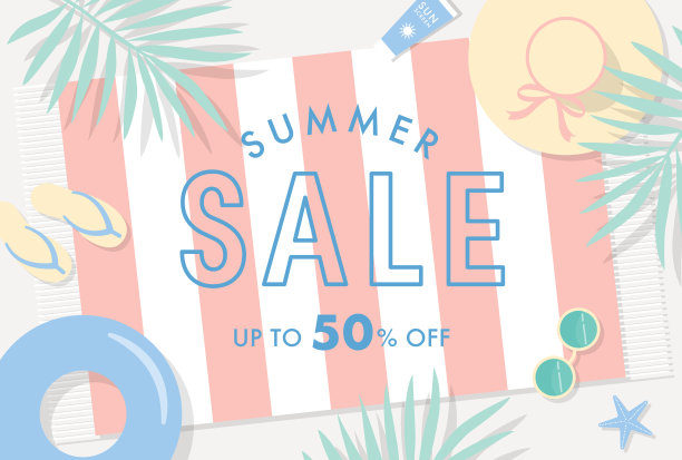 夏季矢量背景与海滩插图横幅，卡片，传单，社交媒体壁纸等。图片下载