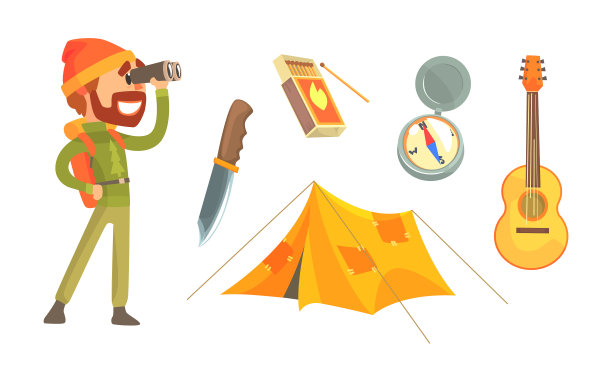 野营者用双筒望远镜和野营图片下载