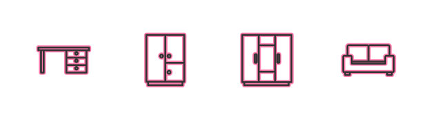 设线办公桌、衣柜和沙发图标图片下载